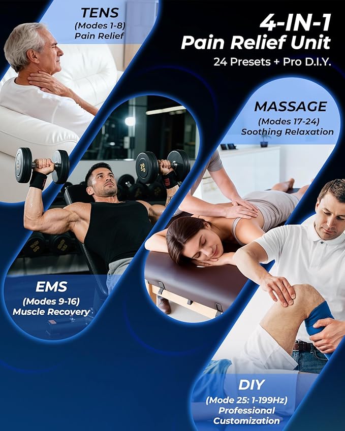 KingPavonini 4-IN-1 TENS Unit Muscle Stimulator, DIY & TENS & EMS & MASS