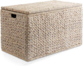 Casafield 30" Storage Chest with Lid, Handles, and Safety Hinge - Whitewash White, Hyacinth Wicker Storage Trunk for Entry Way, Living Room, Bedroom