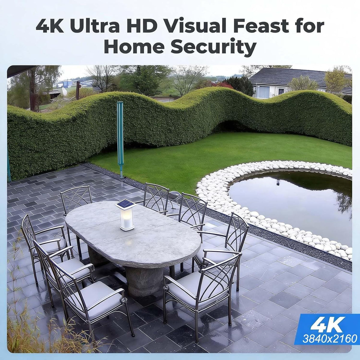 4k 8mp poe outdoor security camera, 2.8mm 108° shown in use