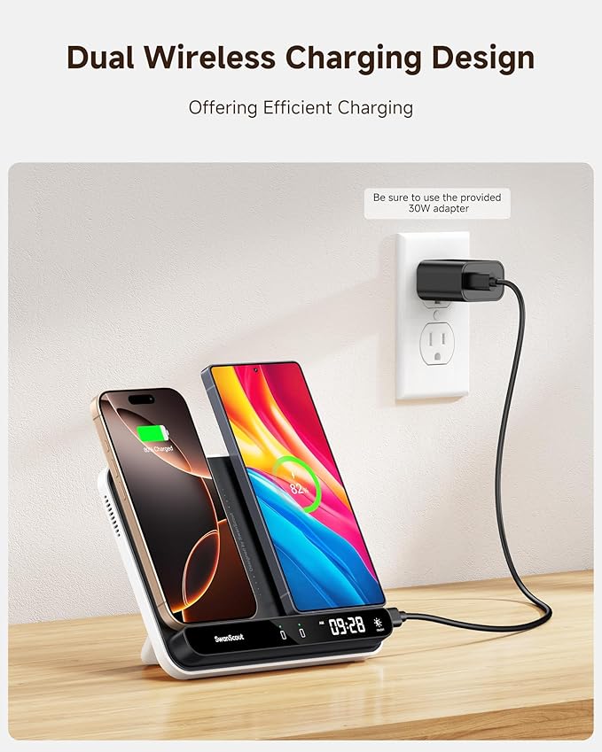 Dual Wireless Charger Stand, SwanScout 504, Foldable Wireless Charging Station
