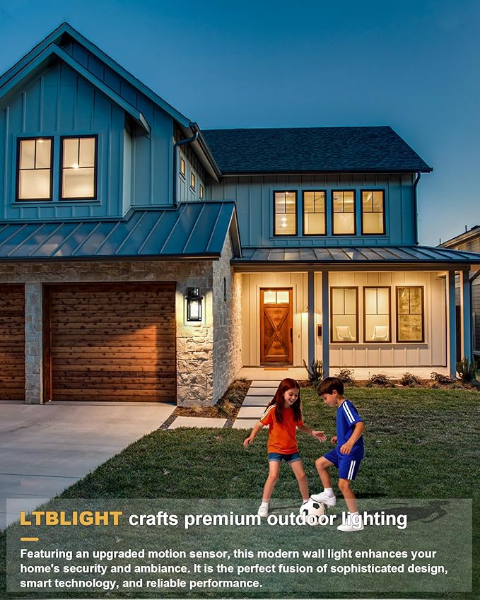 LTBLIGHT Motion Sensor Dusk to Dawn Outdoor Light, 4-Modes Adjustable Black