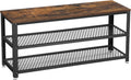VASAGLE 3-Tier Shoe Rack, Storage Bench with Metal Mesh Shelves and Seat