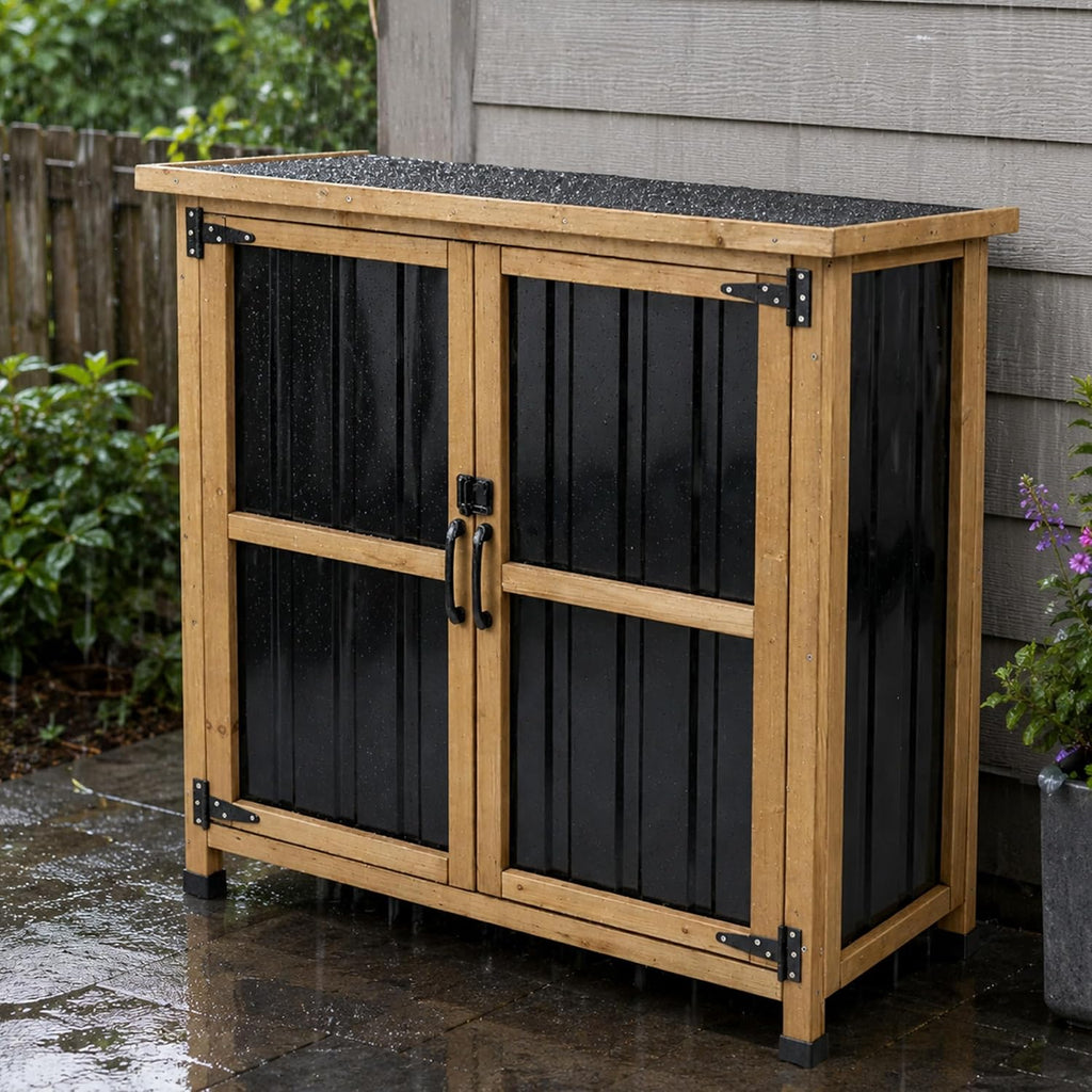 Gowoodhut Outdoor Storage Cabinet Garden Shed Box for Tools Pool Accessorie