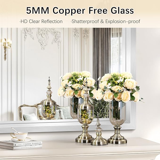 24 x 24 Silver Bathroom Mirror, Brushed Silver Square Mirror