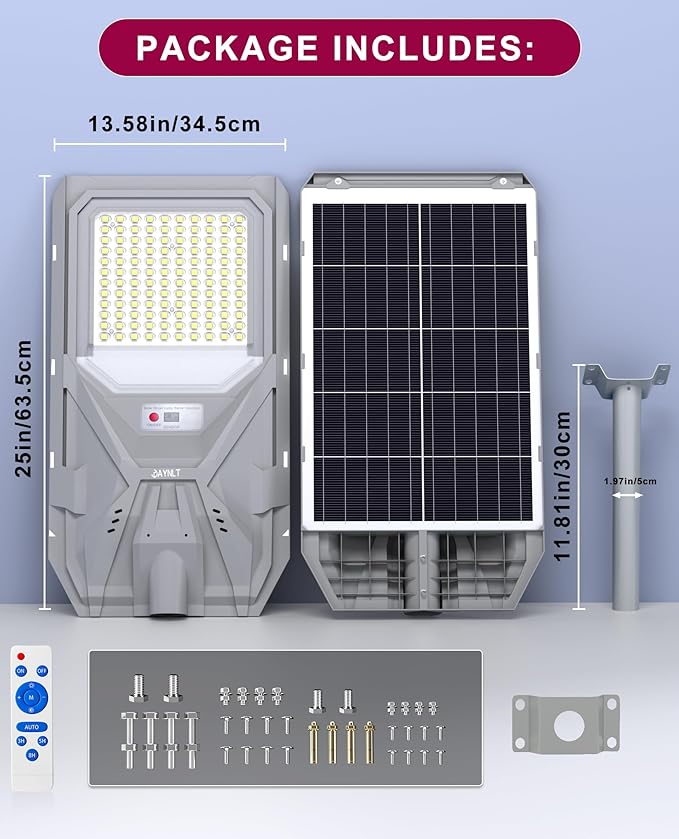 JAYNLT X-10000W Solar Street Lights, 6500K Commercial Parking Lot Light Dusk to