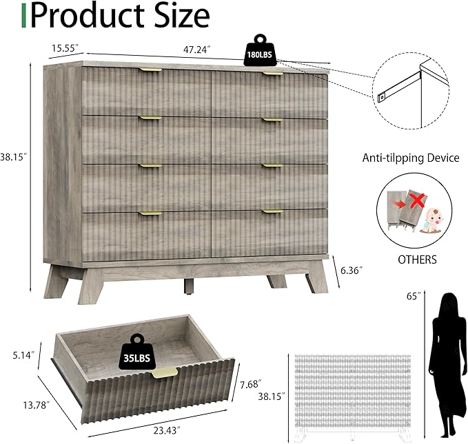 Fluted Dresser for Bedroom