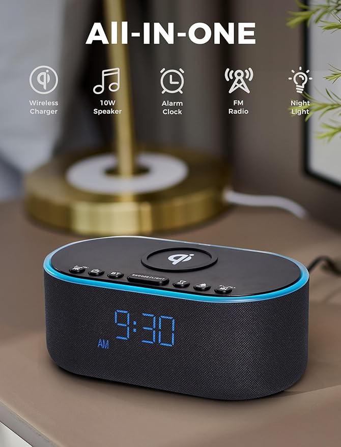 Odokee Wireless Charging Alarm Clock Radio: Qi Certified Fast Wireless Charger