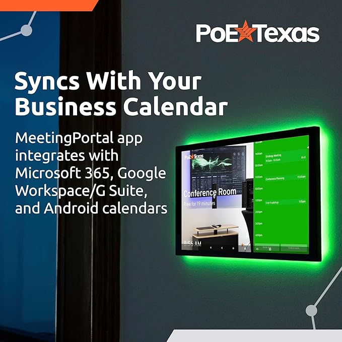 PoE Texas Low Profile 10-Inch Touchscreen Conference Room Scheduler PoE Tablet