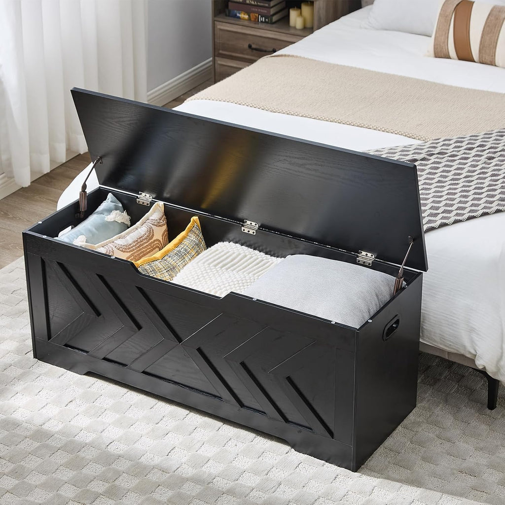 47.2” storage bench,extra large wooden storage chest with, side view