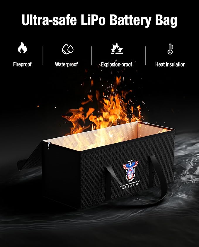 12V 200Ah LiFePO4 Lithium Battery Fireproof Safe Bag, Large Capacity