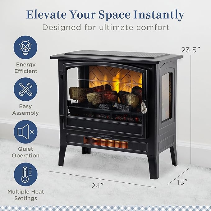 Country Living Infrared Freestanding Electric Fireplace Stove Heater in Black |