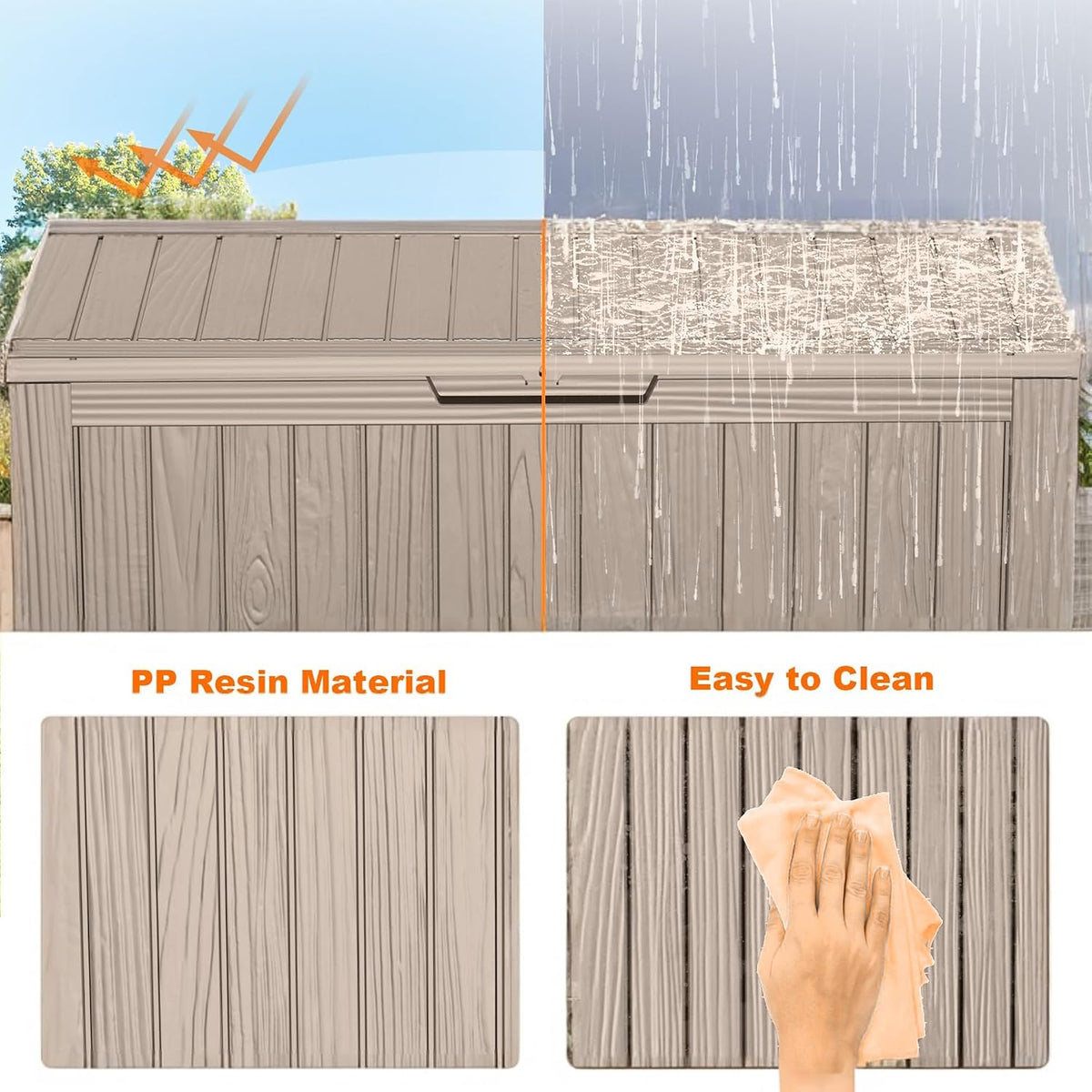 150 gallonoutdoor storage box,resin deck boxes waterproof, indooroutdoor showing dimensions