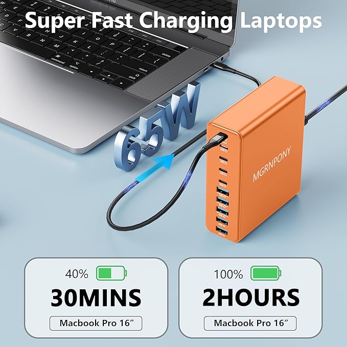 320W USB C Charger Block, 10-Port USB C Charging Station GaN III PD 65W Laptop