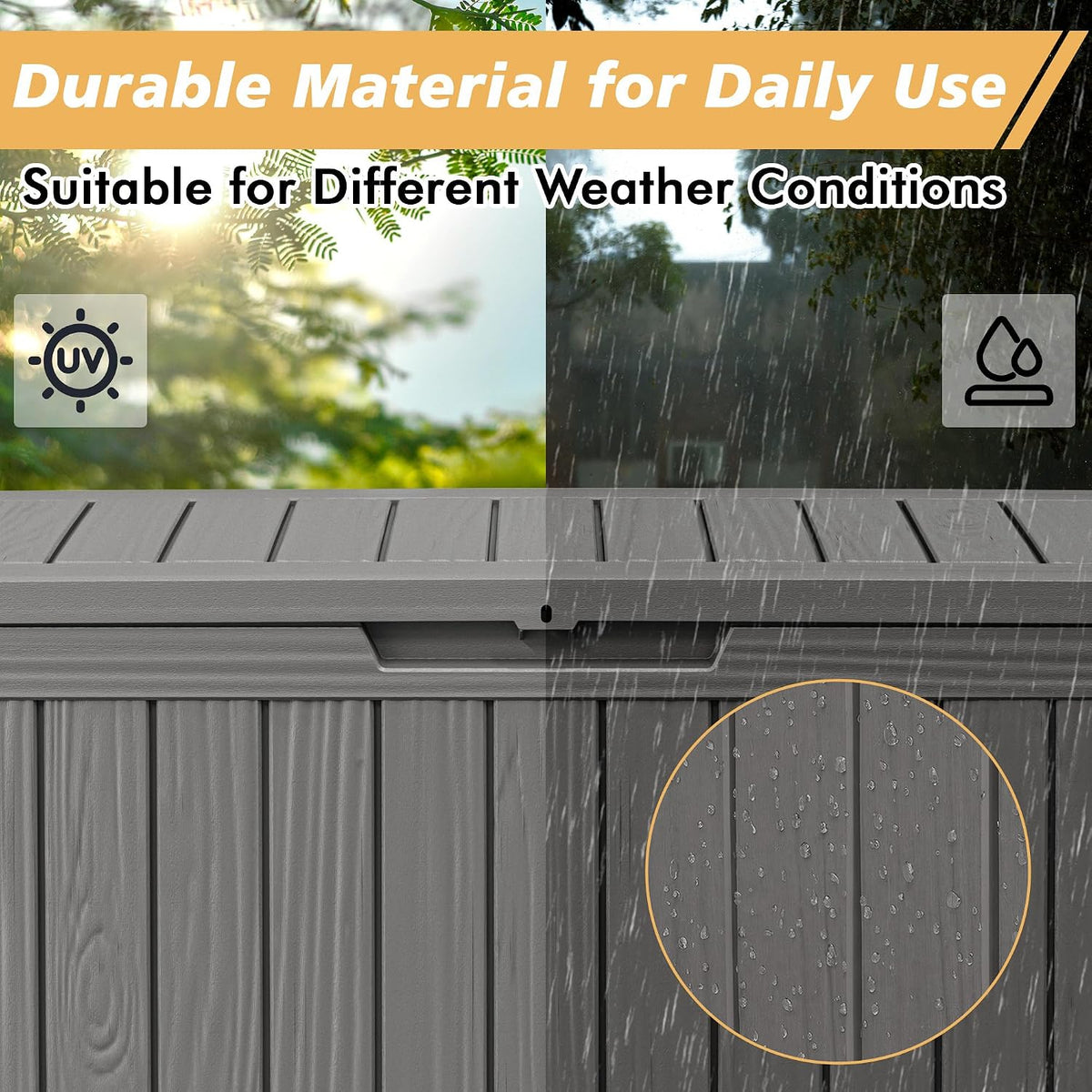 fancyango 90 gallon large outdoor storage deck box, close-up detail