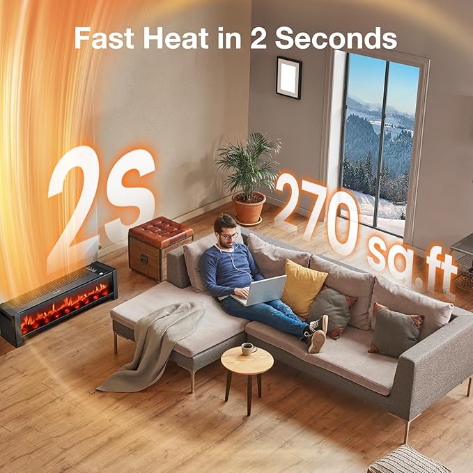 Air Choice 33” Baseboard Heater, 1500W Fireplace Heater