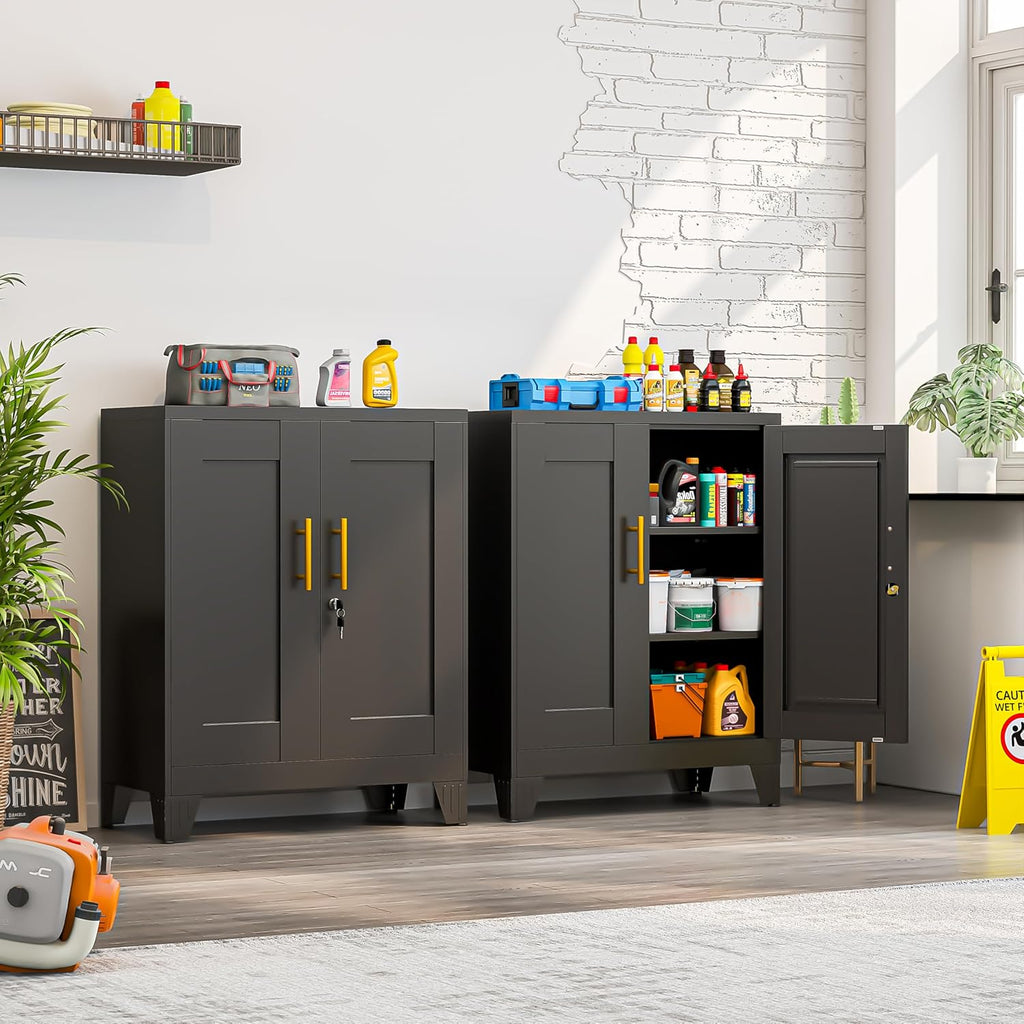 tool locker cabinet, metal storage cabinet with doors on a desk or shelf