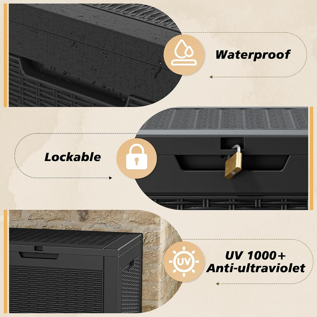 fancyango 32 gallon outdoor storage deck box waterproof showing dimensions