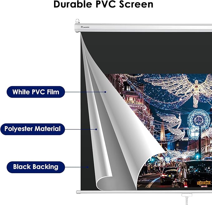 Instahibit 72" 16:9 Manual Pull Down Projector Screen 4K Self-Locking Home