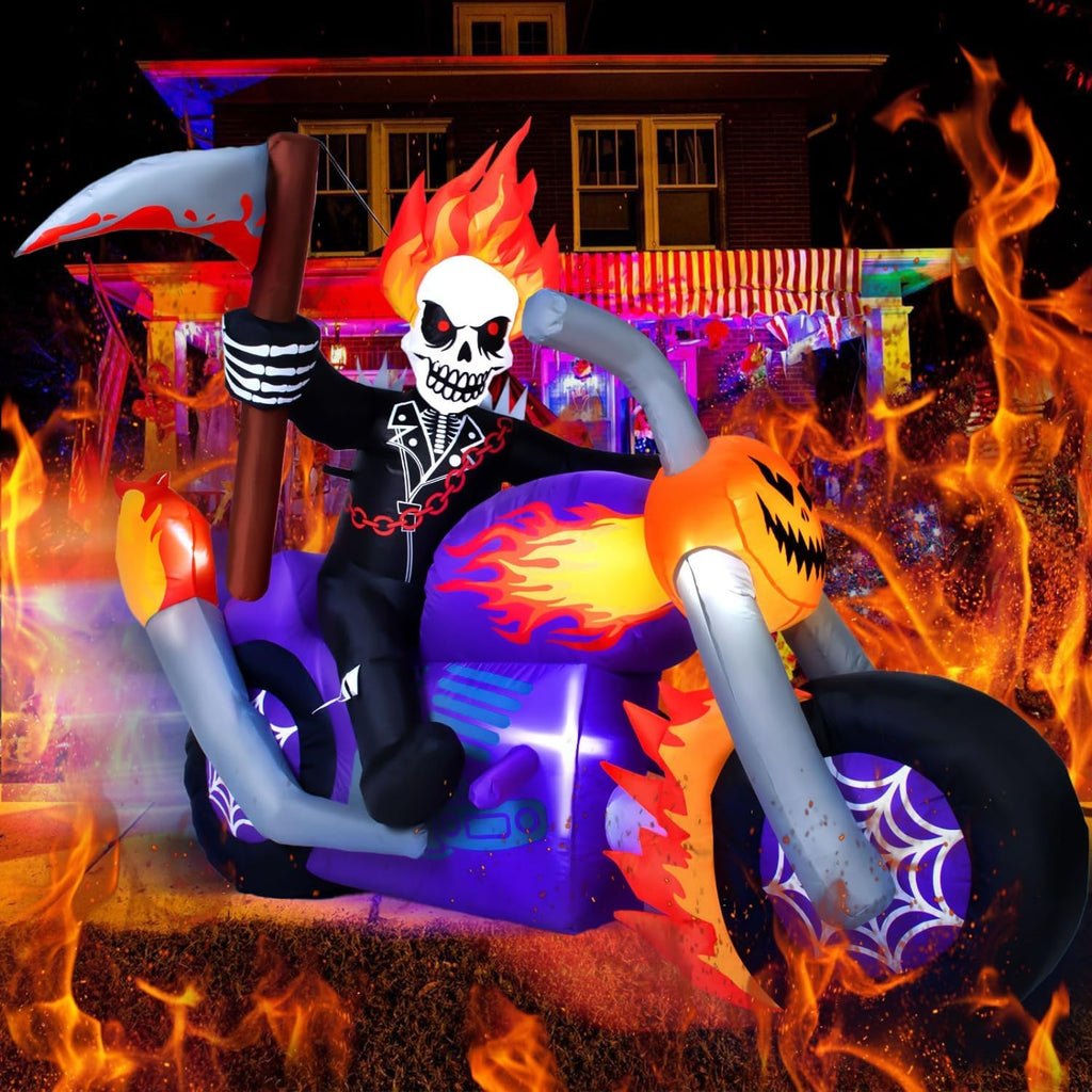 6 FT Halloween Inflatable Grim Reaper Motorcycle with Built-in LEDs