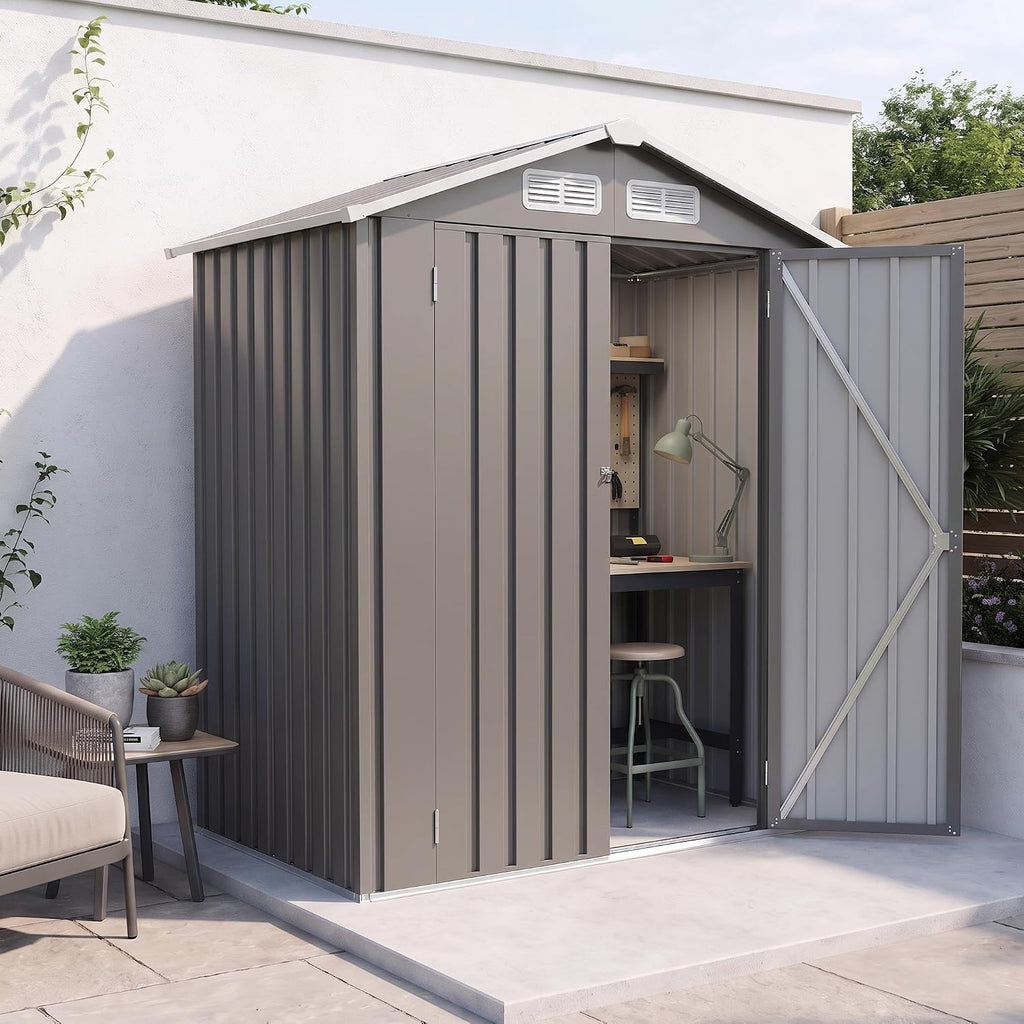 5x3 FT Outdoor Storage Shed, Metal Tool Shed for Patio (Gray)