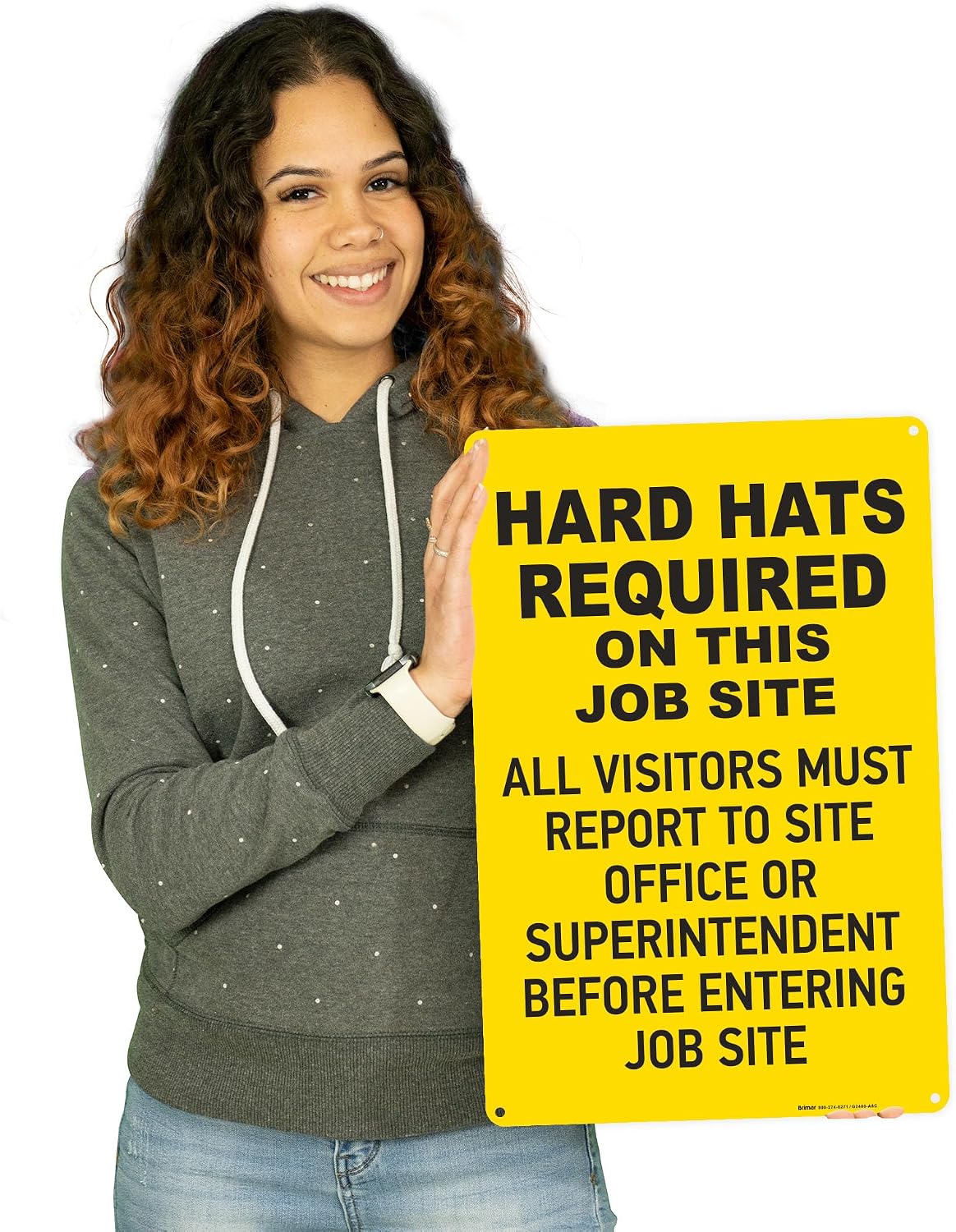 Brimar - 12" x 18" - Hard Hats Required on Job Site Sign - .063″ White