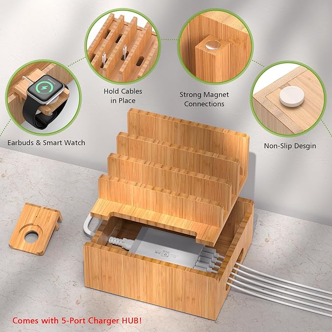 Pezin & Hulin Bamboo Charging Stations, Cell Phone Organizer