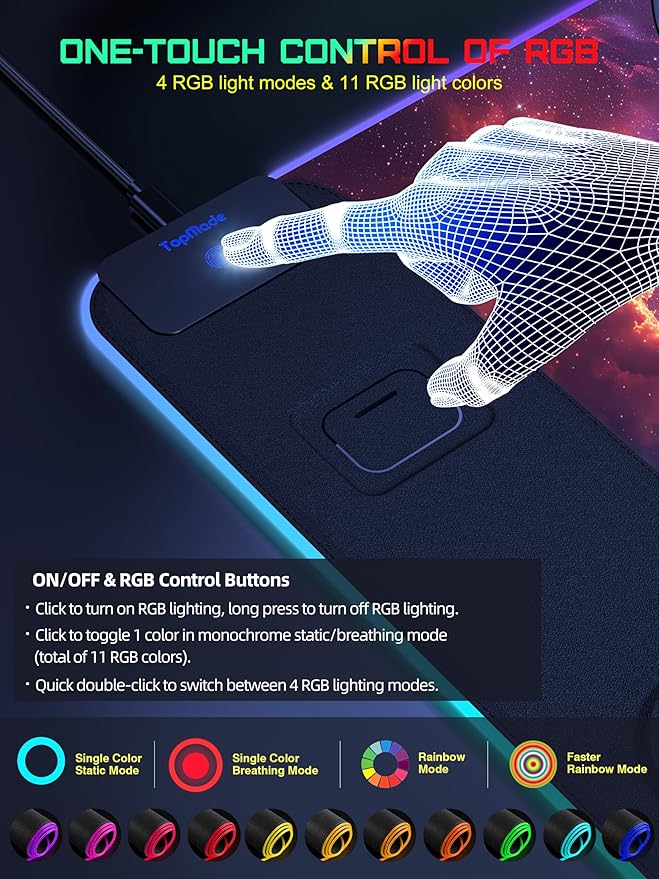 TopMade Wireless Charging Mouse Pad, RGB Gaming Mousepad Home Office Desk Pad