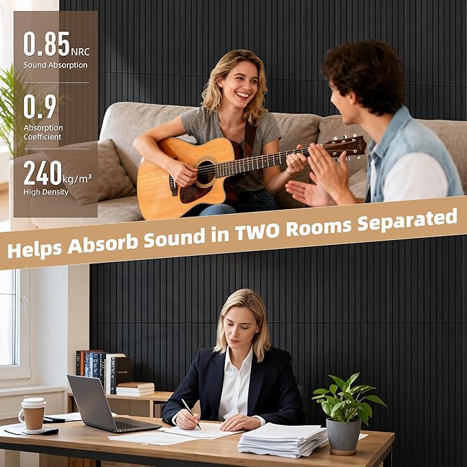 TO-TH Wood-Look Acoustic Panel, 4 Pack 47.2” x 23.6” Soundproof Wall Panels