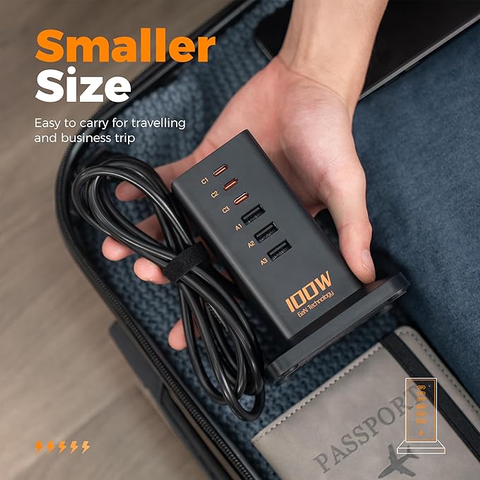 USB C Charger Blcok PD 100W, TESSAN 6-in-1 Charging Station
