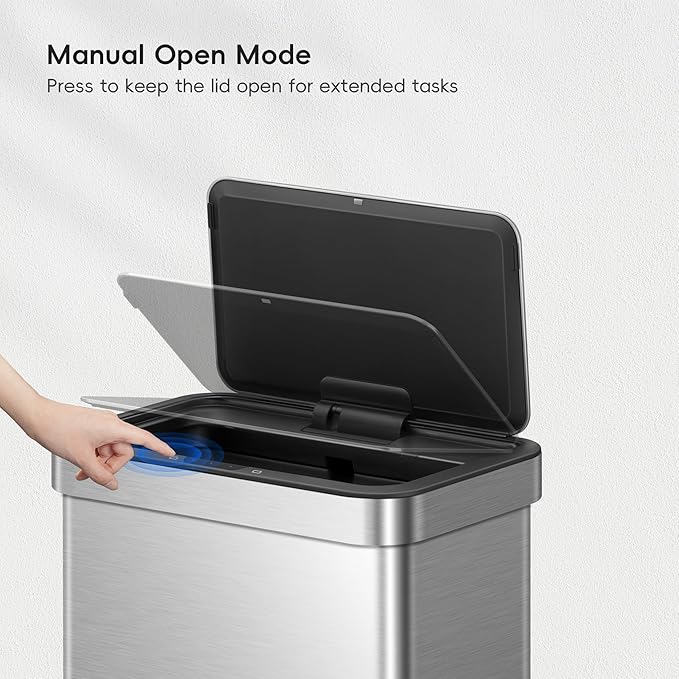 EKO Nova Sensor Trash Can, 21 Gallon/80 Liter Stainless Steel Rectangular
