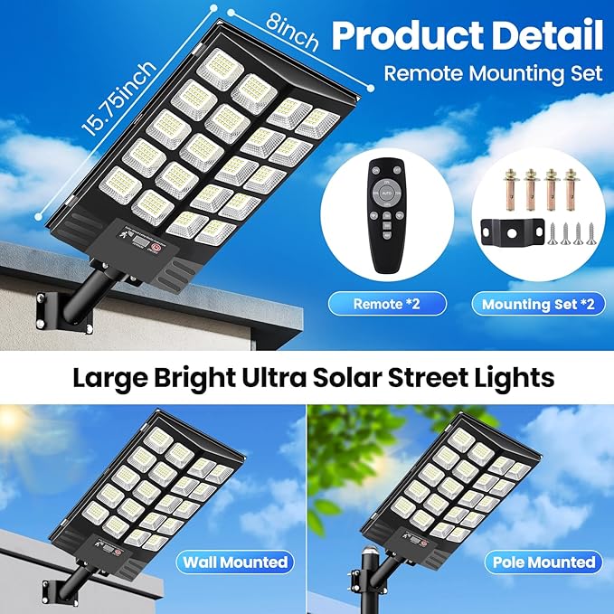 2 Pack 16" Large Solar Street Lights Outdoor Waterproof