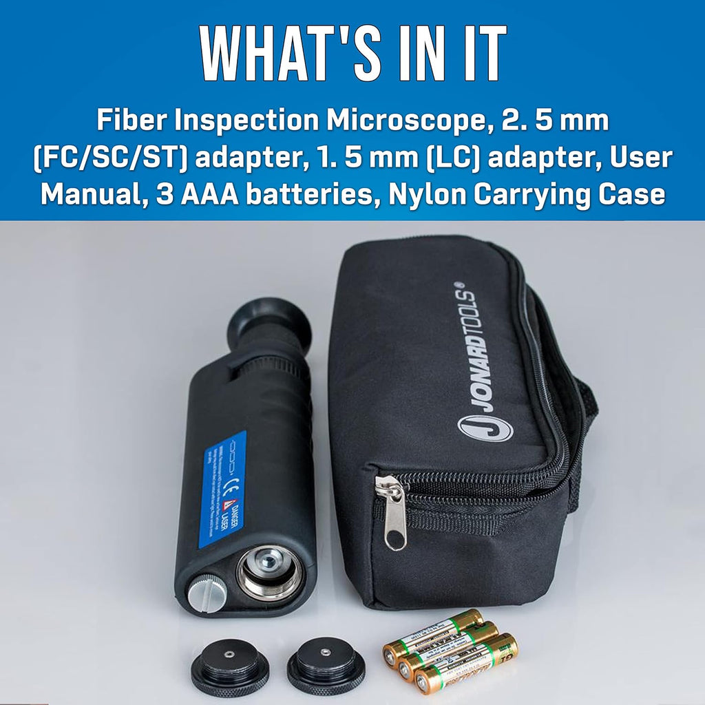 jonard tools fim-400 fiber optic inspection microscope 400x shown in use