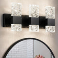 Epinl 3-Light Modern Bathroom Light Fixtures, 30W Black LED Vanity Lights Over Mirror with Water Ripple Glass Shade, Crystal Wall Sconces 4000K Dimmable Vanity Lighting for Bathroom