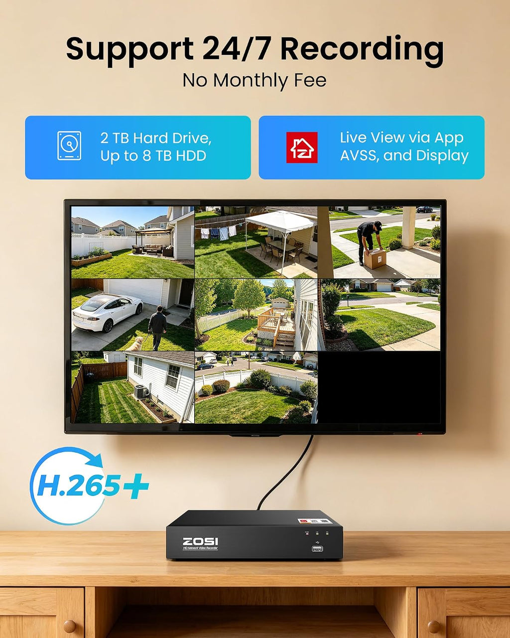 zosi 8ch 4k poe security camera system with, front angle view