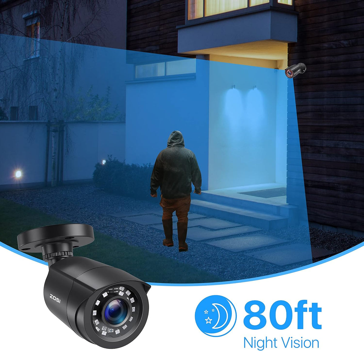 zosi 4 pack 1080p hd tvi wired security showing dimensions