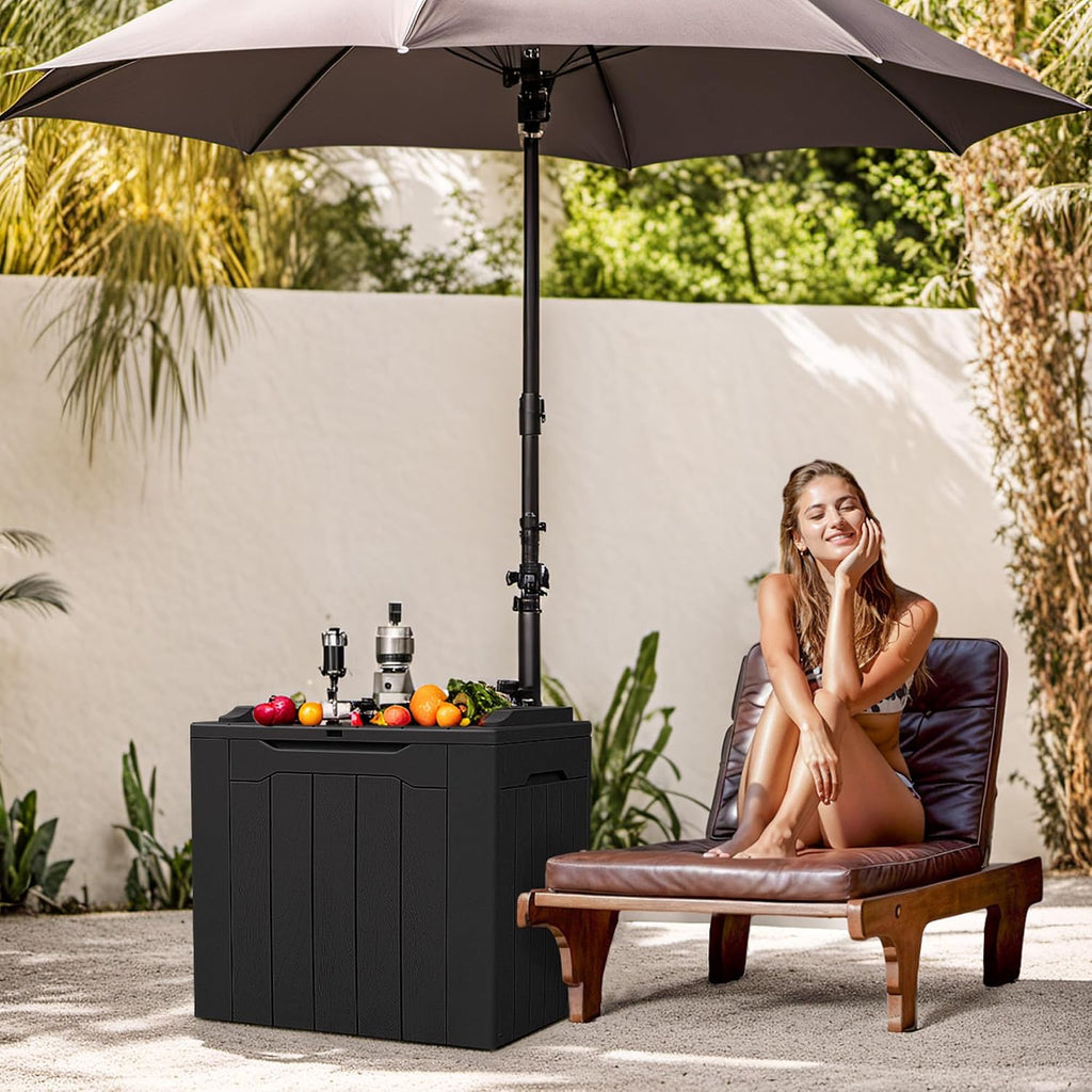 devoko 31 gallon waterproof outdoor storage box resin shown in use