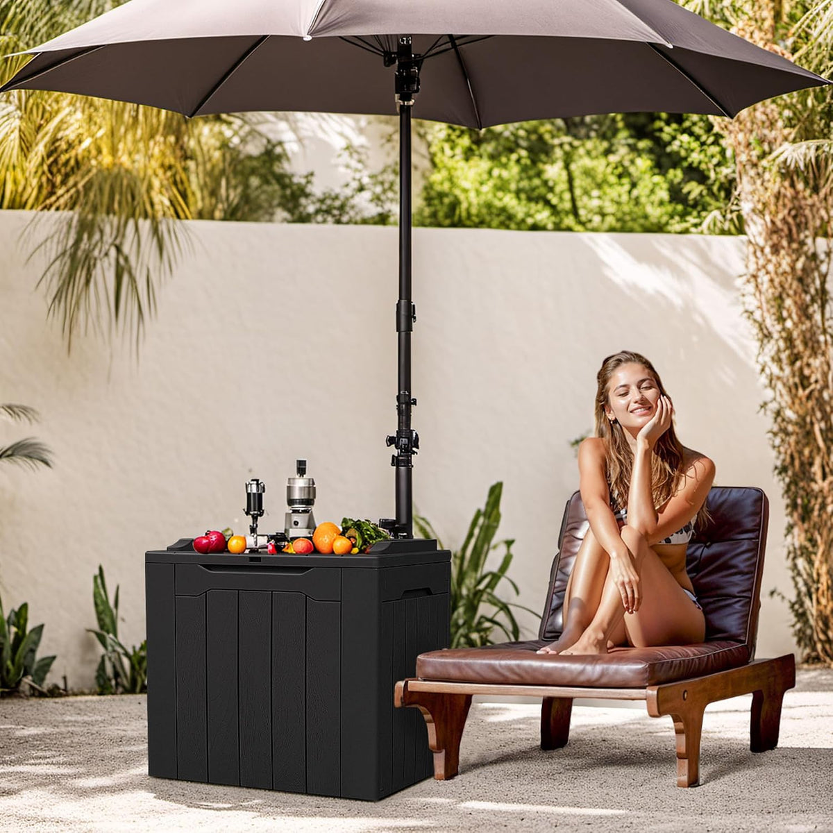 devoko 31 gallon waterproof outdoor storage box resin shown in use