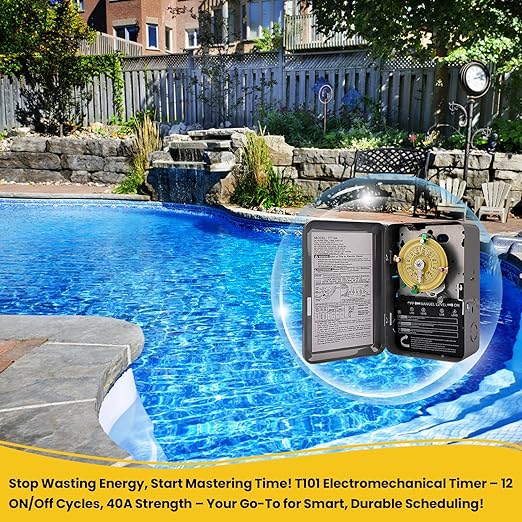 T104 Electromechanical Timer Switch, 208-277 VAC 5HP 40A DPST Pool Pump Timers