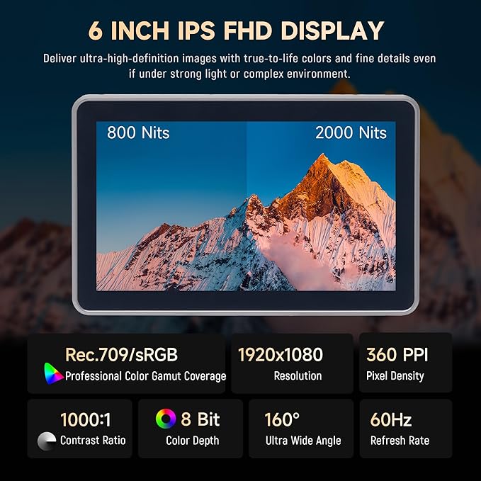 VILTROX DC-X2 Touchscreen Camera Field Monitor, 2000 Nits 6 inch On Camera