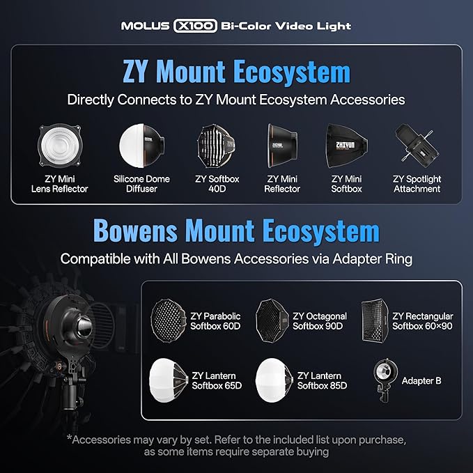 ZHIYUN MOLUS X100 Bi-Color Standard 100W Video Light V2 Upgraded Version