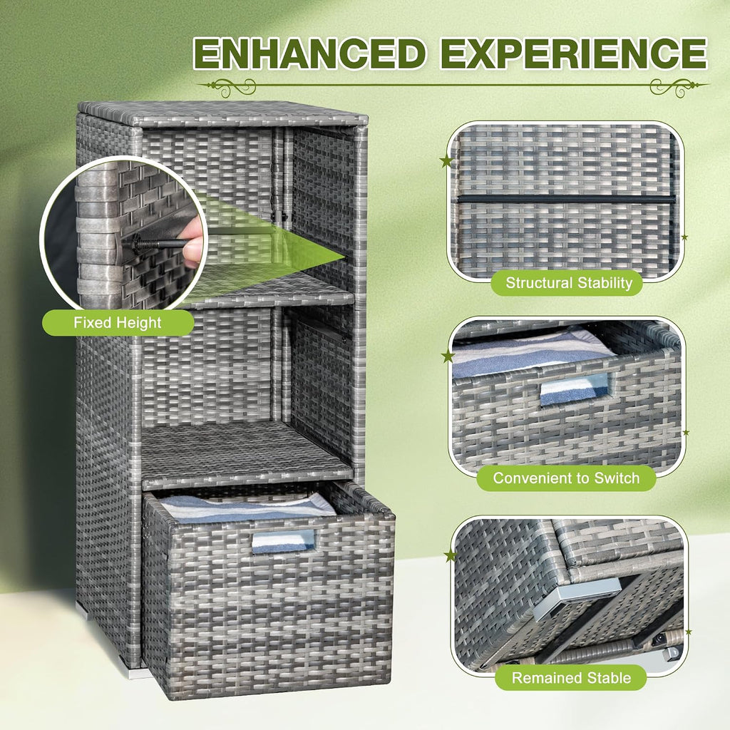 greesum rattan storage shed,outdoor towel rack,grey on a desk or shelf