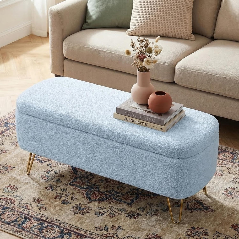 End of Bed Storage Bench for Bedroom, Small Boucle Storage Ottoman for Living...