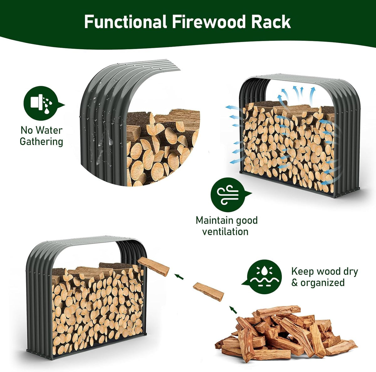 ANLEOLIFE Element 59" Extra-Wide Outdoor Firewood Rack with Steel Roof