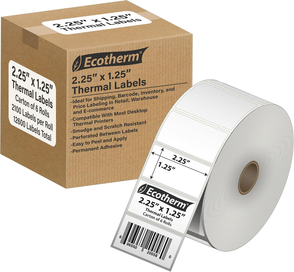 2.25" x 1.25" Thermal Labels | 6 Rolls | 12600 Labels | fits Zebra, Offnova
