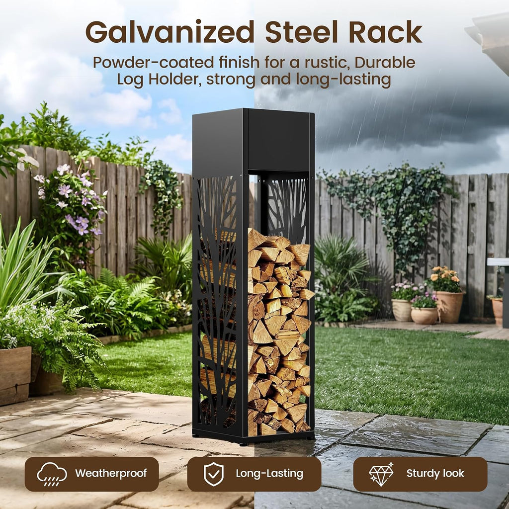 4ft firewood rack outdoor, fire wood log storage showing dimensions