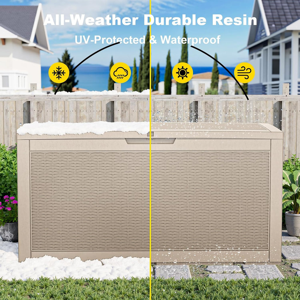 patiozen 150 gallon resin deck box, lockable patio, close-up detail