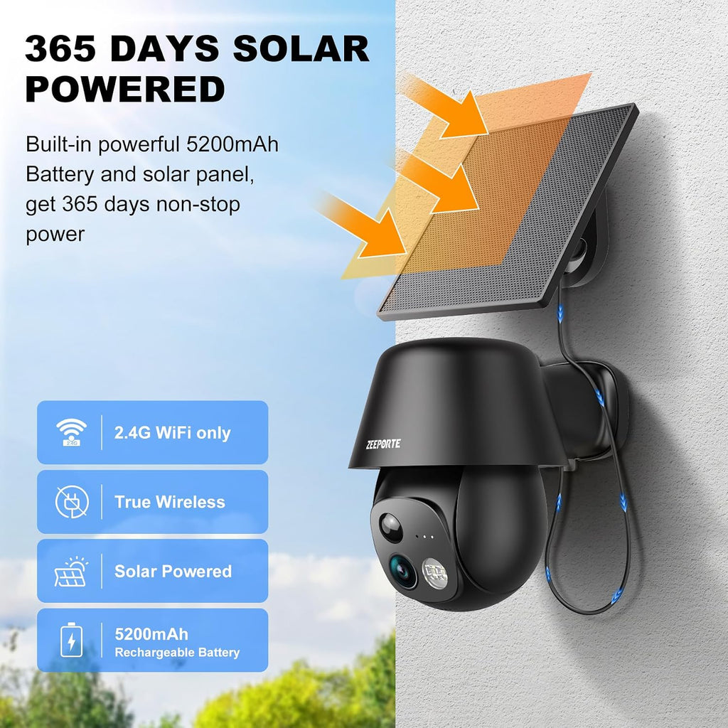 solar security cameras wireless outdoor, 2k pan/tilt 360° shown in use