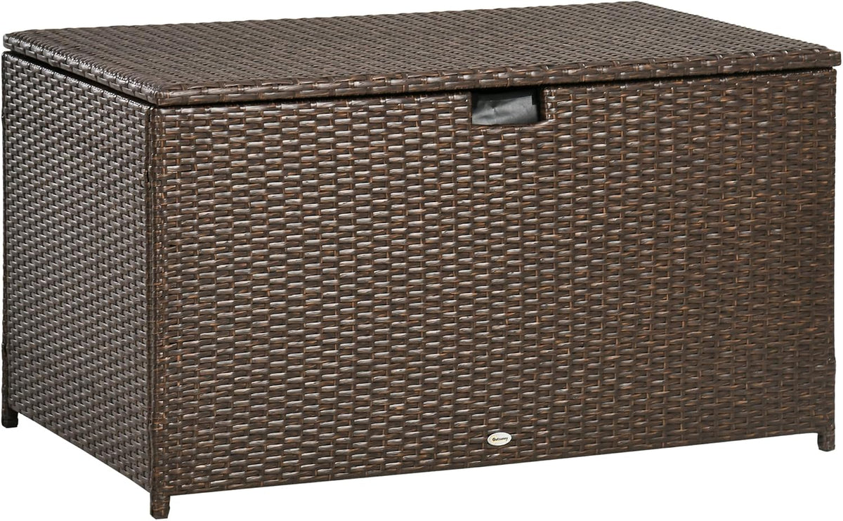 Outsunny 113 Gallon Deck Box Rattan Outdoor Storage Box Brown