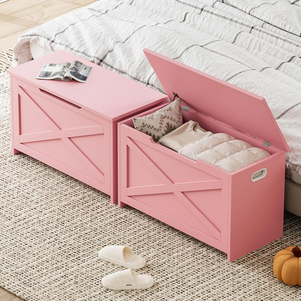 garveehome 30 in storage chest, wooden storage bench, side view
