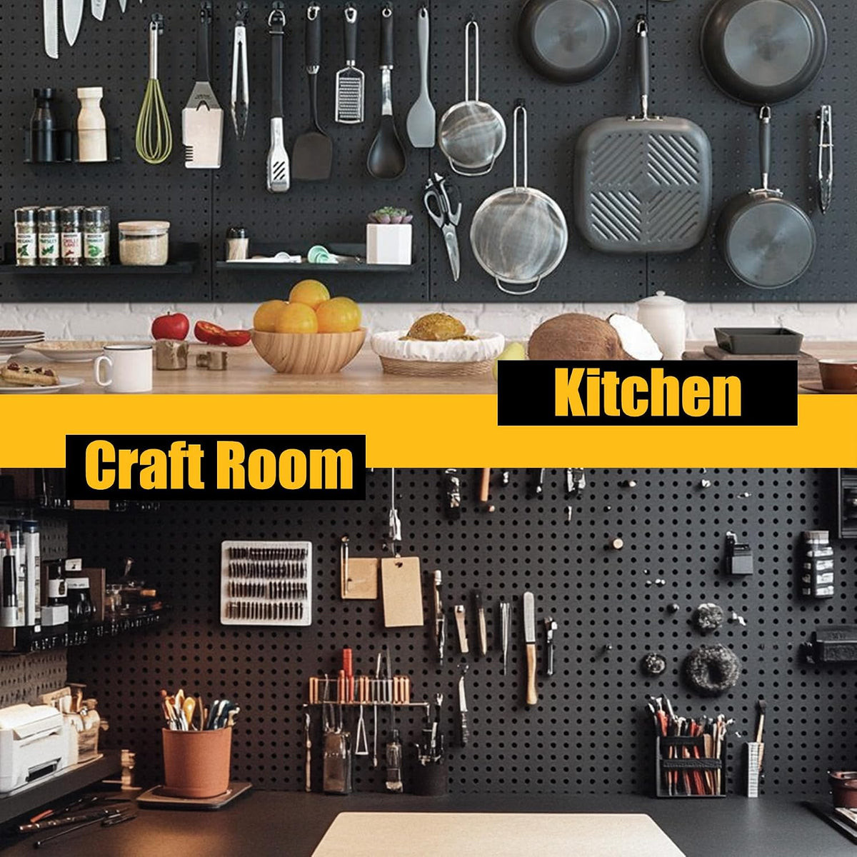 Spampur Peg Board, 4 Pack Metal Pegboard Panels Black Boards Wall Organizer